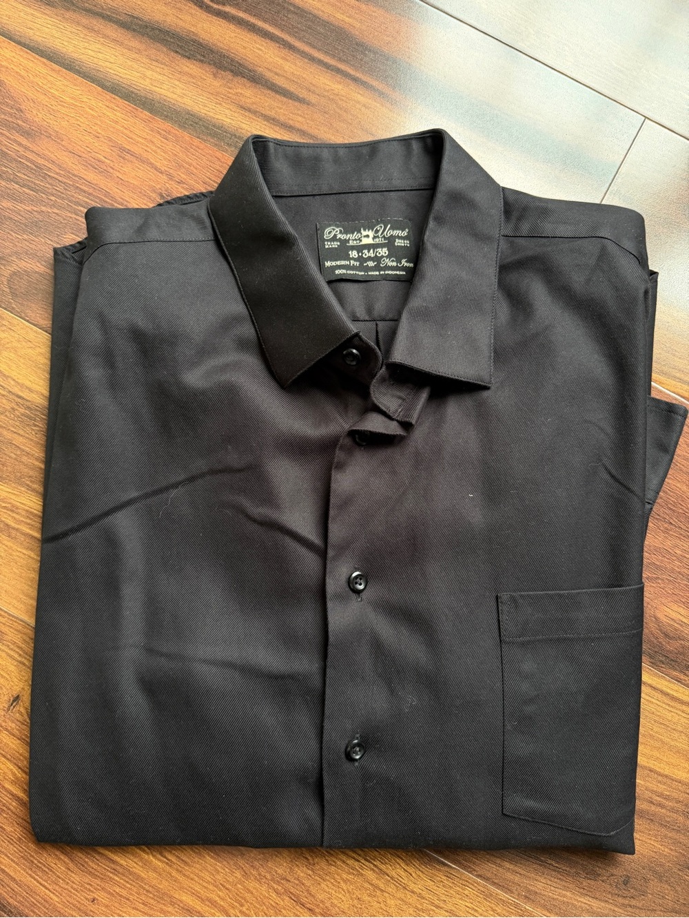 4/$20 Pronto Uomo 18-34/35 100% Cotton Black Long Sleeve Button Down Dress Shirt